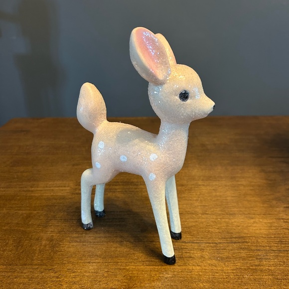 Other - Holiday Vintage Glitter Deer Fawn Christmas Figurine Pastel Pink